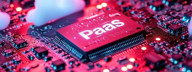 Wall Mural - Platform as a Service (PaaS) concept on a red circuit board