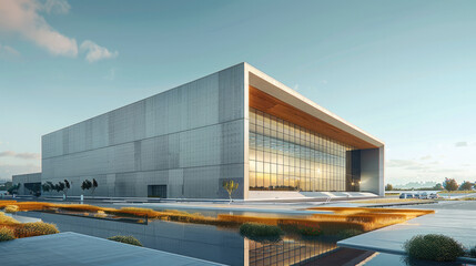 Leinwandbilder - Exterior of Data center made of concrete tilt up panels with a grand corner entrance to showcase the luxury with wood cladding in some areas. Generative AI.
