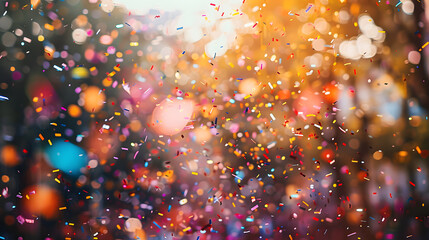 Wall Mural - A photo of confetti, with excitement all around as the background, during a festive gathering