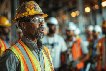 Focused foreman overseeing construction site