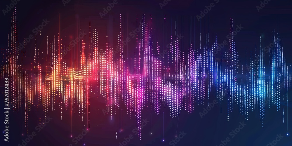 Music, notes, sound wave frequency, digital equalizer, audio ...