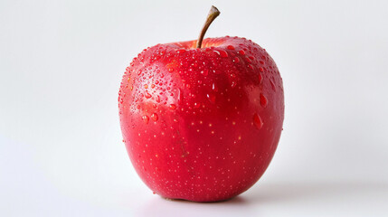 Wall Mural - Red apple showcased on white backdrop.