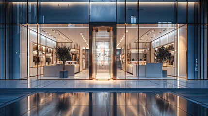 Poster - Fashion storefront, The storefront features a modern design with a minimalist entrance. Generative AI.
