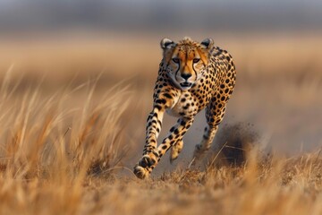 Poster - cheetah running to hunt in African national parks