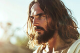 Fototapeta Most - Portrait of Jesus- religious leader revered in Christianity, one of the world’s major religions. He is regarded by most Christians as the Incarnation of God. 