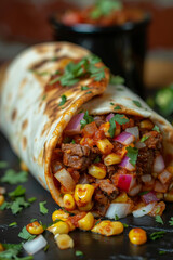 Poster - Traditional mexican tacos with beef, corn, tomato and onion