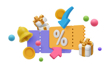 Poster - Discounts and sale coupons and vouchers. Vector isolated ticket or gift card, present for special occasion. Promotion and branding, marketing and selling, offer for clients, economic deal