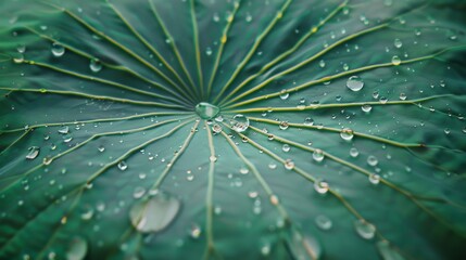 Canvas Print - Drops of water on a lotus leaf. space for text