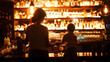 Cinematic photograph of a mother holding hand of two children  at a bar having a drink . Mother's Day.