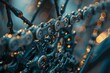 Bicycle chain and gears raindrops clinging