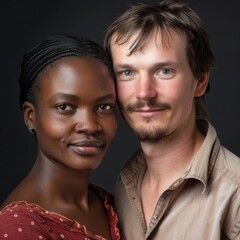 Sticker - portrait of a couple, Africa-American female and Caucasian male 