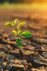 Wall Mural - seedling growing up from drought land 