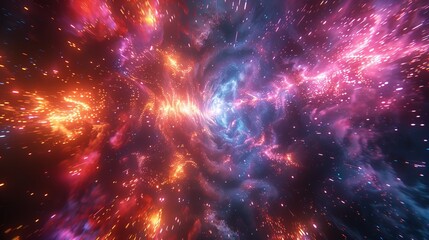 Wall Mural - a creative cosmic background portrays a hyper jump into another galaxy, with neon glowing rays, fire