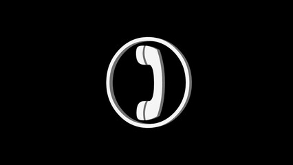 3d telephone logo icon loopable rotated white color animation on black background