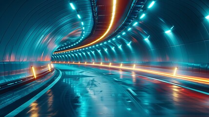 Wall Mural - an abstract illustration showcases blurred motion in an urban road or highway tunnel, featuring blue