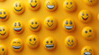 © Sea - World emoji day 3d banner background. World emoji day with a funny emojis. Emoji Celebration 3D Banner Background. World smile day emojis. Mental health assessment, world mental health day concept.