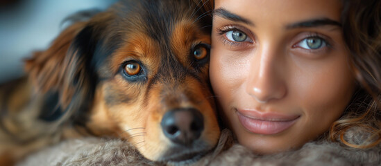 Wall Mural - portrait of a woman with a dog