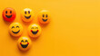 © Sea - World emoji day 3d banner background. Emoji Celebration 3D Banner Background. World emoji day with a funny emojis. World smile day emojis. Mental health assessment, world mental health day concept.
