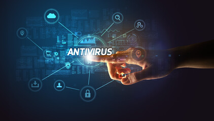 Poster - Hand touching cybersecurity button