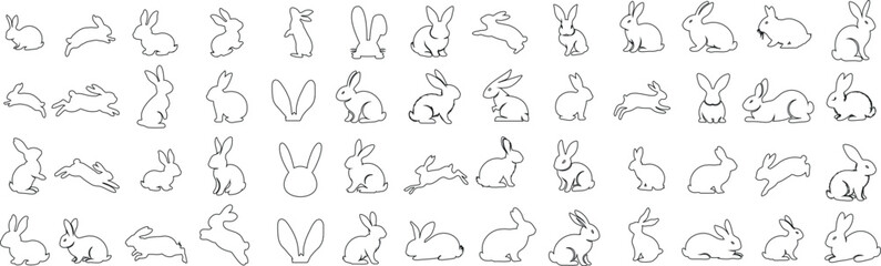 Wall Mural - Rabbit outline sketch design. bunny, hare lineart drawing vector set for easter theme
