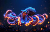 Fototapeta Do akwarium - Illuminated Neon Octopus Underwater