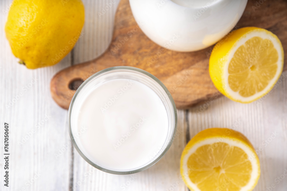 Homemade kefir, buttermilk or yogurt. Healthy probiotics prebiotic ...