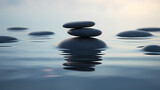 Fototapeta Desenie - Calmness on water zen stones balance in calming reflections
