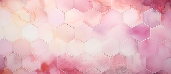 Poster - A closeup image of a patterned wall showcasing a beautiful hexagon design in shades of petal pink and white, resembling a delicate cloud of cumulus