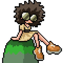 Poster - pixel art of fashion girl sit