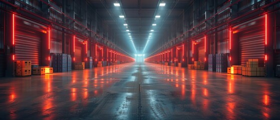 Poster - The digital warehouse. Automatic stock storage, modern distribution facilities, e-commerce warehouses, digital logistics, artificial intelligence delivery systems, innovation in cargo, commercial