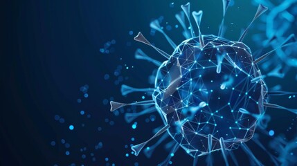 Aufkleber - The corona microbe is an abstract  3D model with a blue background. Computer virus, allergy bacteria, medical healthcare, microbiology concept. Coccidian germ, pathogen organism, infectious