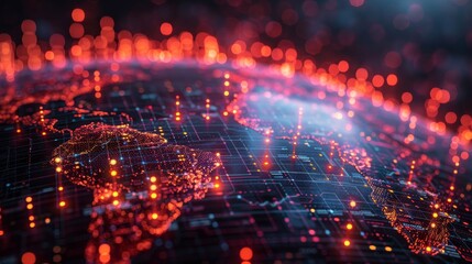 Poster - This is an abstract low poly illustration of a digital rise graph chart on a light blue technology globe background. It represents a stock market diagram in a futuristic hologram style. It is an