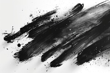 Wall Mural - Modern distressed banner texture with dry brush strokes. Black isolated on white...