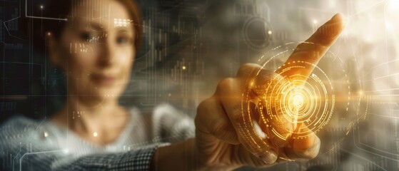 Poster - Biometric fingerprint identification and approval by businessman. Concept of how security and password control will be controlled by fingerprints in a future of immersive technology and cybernetics.