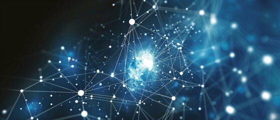 Aufkleber - The concept of technology is represented by abstract connected dots on a bright blue background.