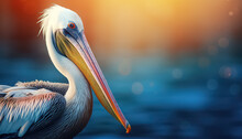 A Pelican With A Long Beak On The Water
