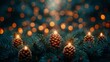 Stars strung on fir limbs in abstract defocused background over Christmas lights