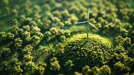 Poster - Renewable energy for a clean and sustainable environment. Wind energy for factories, machines, and technologies.