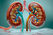Human kidneys anatomy, structure, physiology, cross-section, Medical Profession, Morphology. 3d illustration