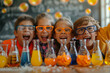 A group of kids having fun while doing a science experiment