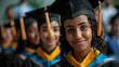 © Nadezhda Mih - Portrait of young women wearing their graduation gowns and caps during the ceremony. Student with their group in the background.