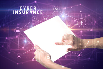 Poster - Holding futuristic tablet, security concept