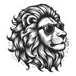 cool lion wearing sunglasses in a detailed engraving style, symbolizing hip and trendy sketch engraving generative ai vector illustration. Scratch board imitation. Black and white image.