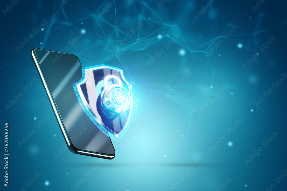 Smartphone shield and lock with fingerprint hologram, fingerprint ...