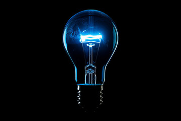 Bulb, idea concept with innovation and inspiration with blue glowing light on dark background