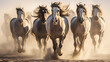 Group of horses running gallop in the desert, A herd of wild horses running free representing the AI generated illustration
