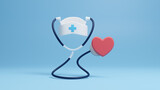 Fototapeta Przestrzenne - International nurse day, medical help and care concept, happy nurses day on earth with stethoscope to mark the contributions that nurses make to society, copy space for text, 3d rendering illustration