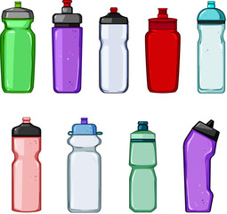 Sticker - bike bottle set cartoon. fitness reusable, container blue, energy exercise bike bottle sign. isolated symbol vector illustration