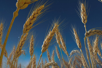 Enchanting Golden Wheat Stalks Silhouetted Against a Starry Night Sky