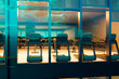 Sunset Illuminates Modern Gym Interior Through Blue-Tinted Windows